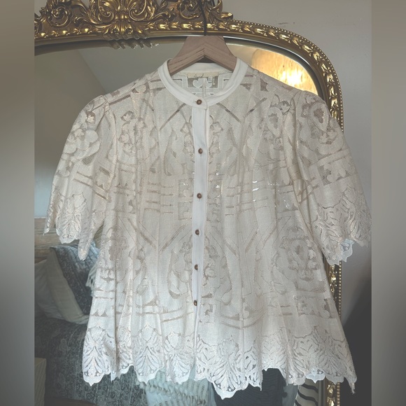 ANTHROPOLOGIE FLOREAT SAGESSE LACE BUTTON DOWN BLOUSE size 0 NWOT - Picture 2 of 6